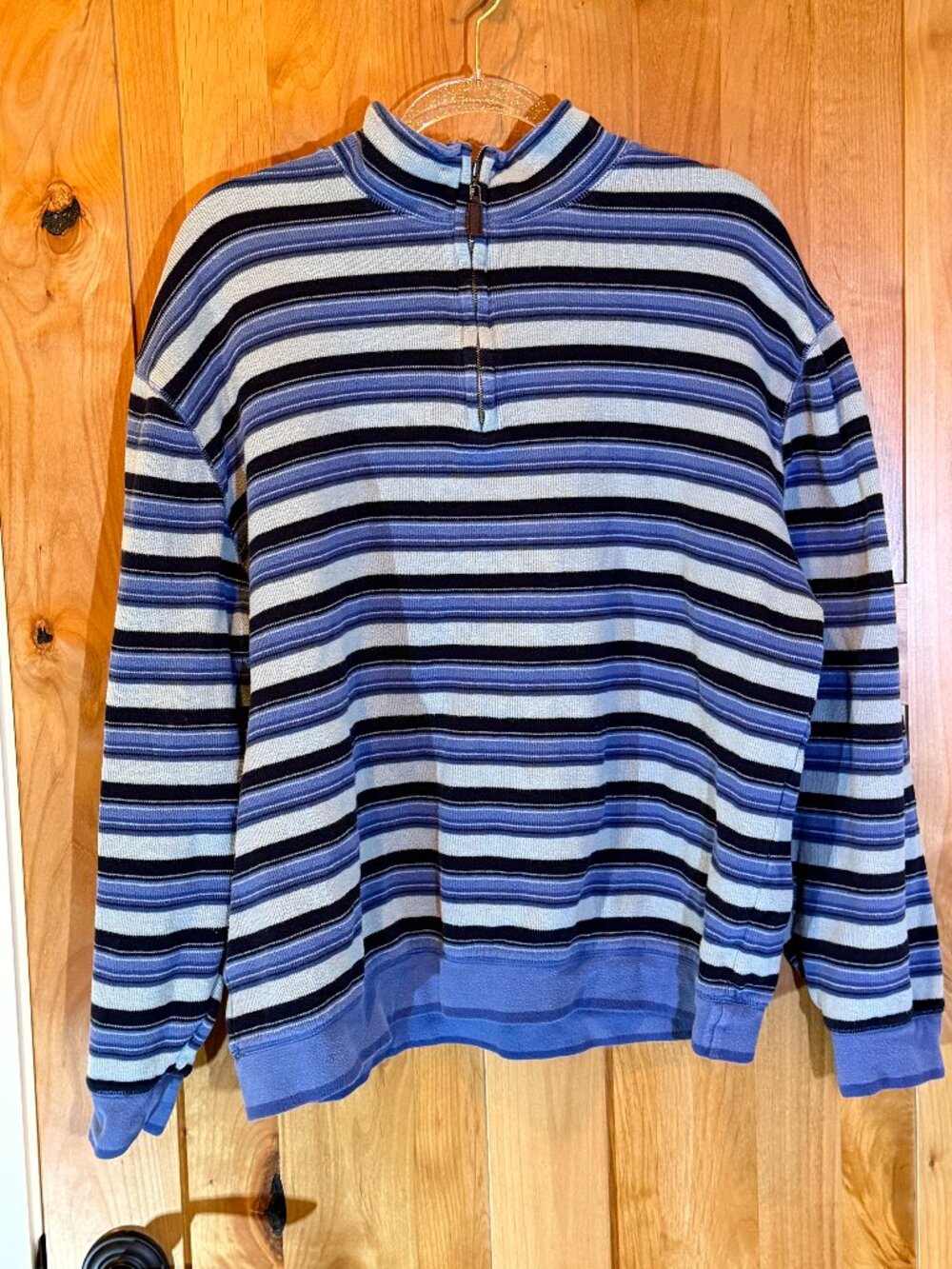 Pendleton 1Blue Striped Quarter Zip Cotton Pullover Crewneck Sweater XL